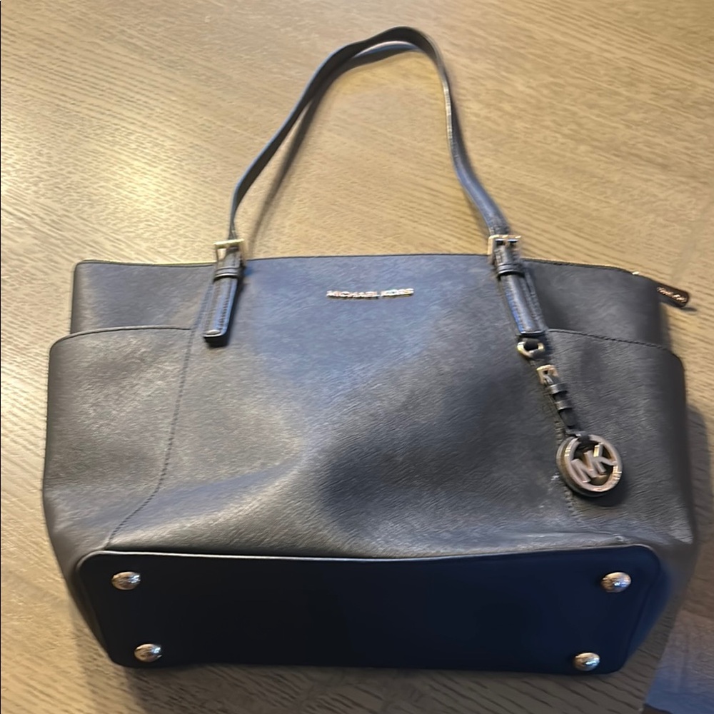 Michael Kors Black Leather Tote with Gold Accents